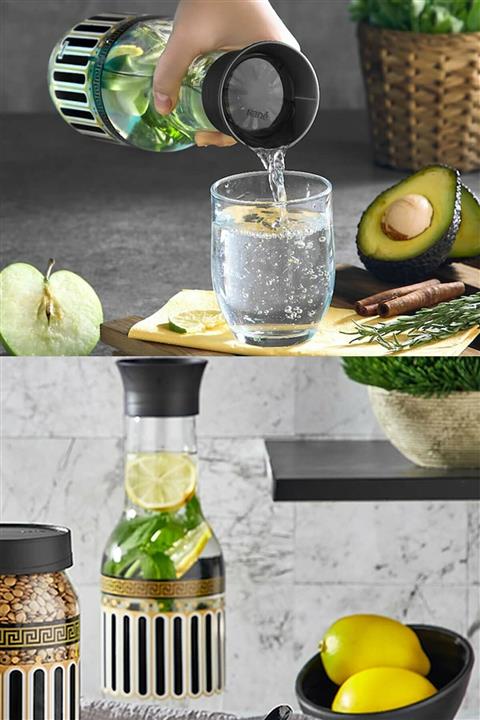 HermanaHome Karaf Model Elegance Desenli Cam Su - Süt Şişesi ( 1000 ml )