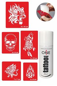 ONE SPRAY TATTOO Alev Kurt Tattoo Geçici Dövme Seti Siyah Sprey Ve 5 Desen