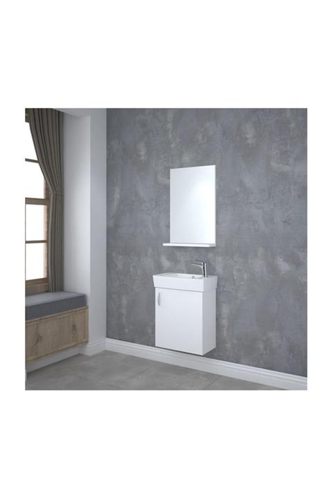 Kare Banyo Kare Minica Serisi Mdf Banyo Dolabı Takımı Seramik Lavabo 50 cm.