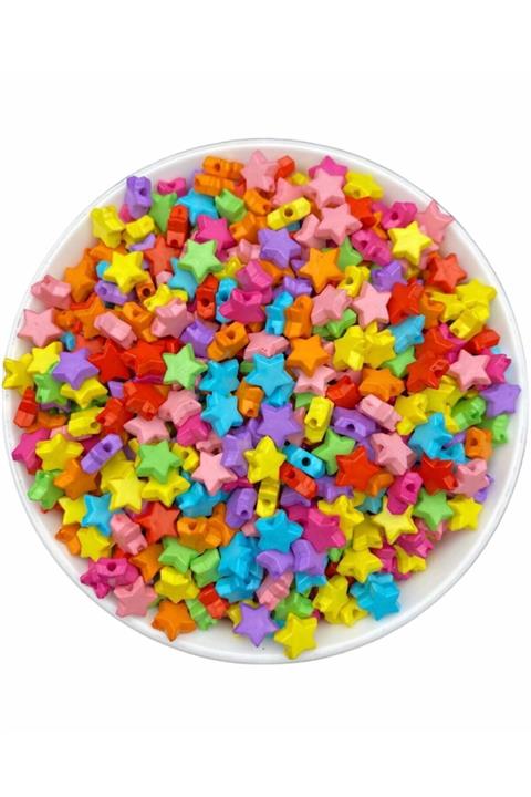 Hedef Bijuteri 25gr Karışık Renkli 8mm Yıldız Model Plastik Boncuk, Takı Yapım Boncuğu (25gr, 160 Adet)