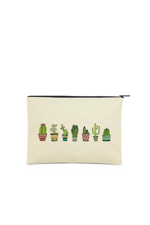 Çınar Bez Çanta Clutch Renkli Kaktüsler Kanvas Makyaj Çantası
