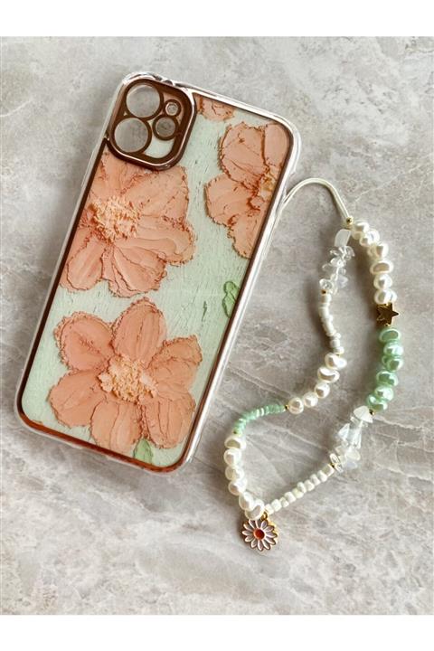 Tiny Beads Design Iphone 11 Uyumlu Çiçekli Kılıf Ve Askı Kombin