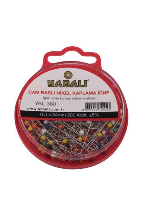 Yabalı Karışık Renk Cam Başlı Nikel Kaplama İğne 200 Adet Ybl-360