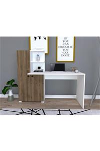 DECOMECH Desk Kapaklı Dolaplı Çalışma Masası-beyaz-ceviz