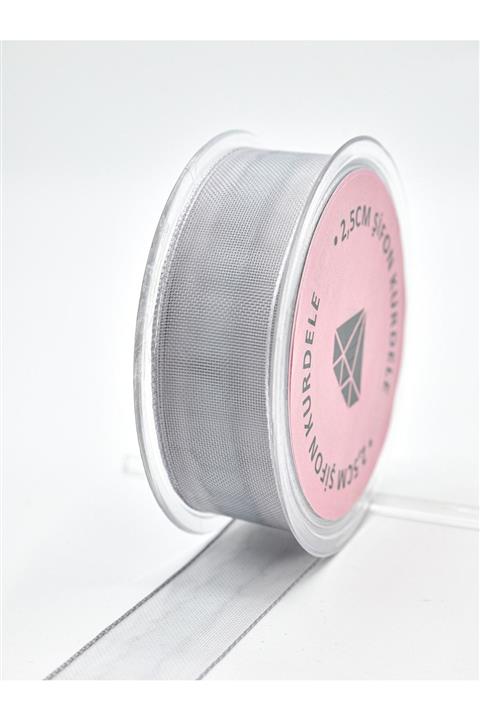 E Elmas Gri Şifon Kurdele 2.5cm-20m