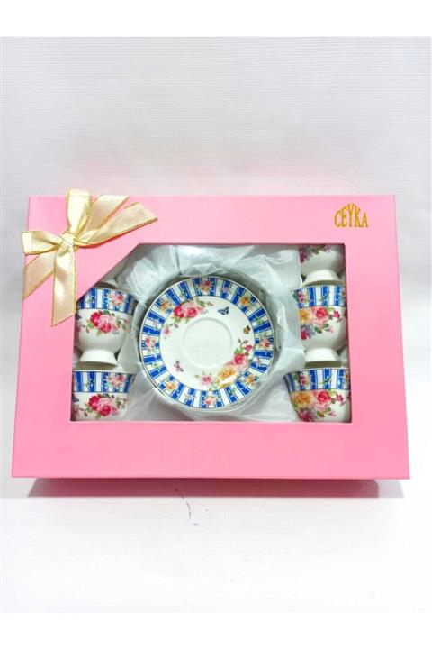 Ceyka PorselenDesenli Kahve Fincan Takımı Türk Kahvesi Fincanı Seti 12 Parça