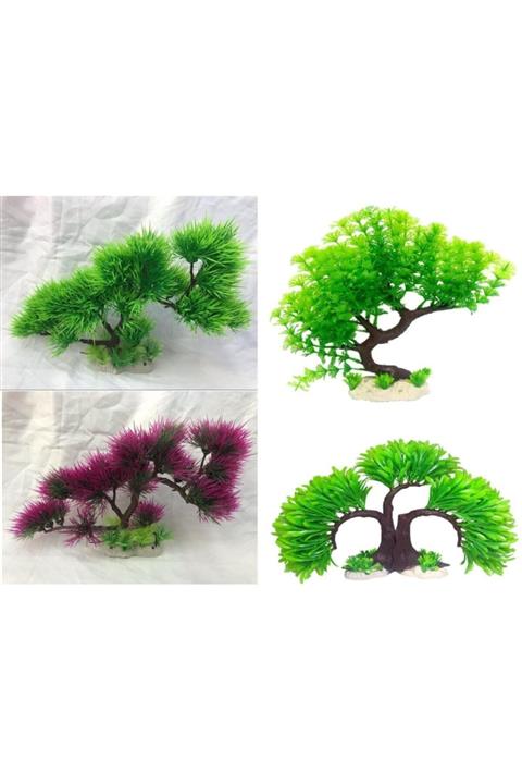 Naturel Color Karışık Plastik Akvaryum Bitkisi Bonzai 28-30 Cm (4 Adet)