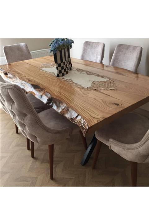 KÜTÜK MOBİLYA DİZAYN 200x90 Kestane Ağacı Doğal Renk Kütük Masa