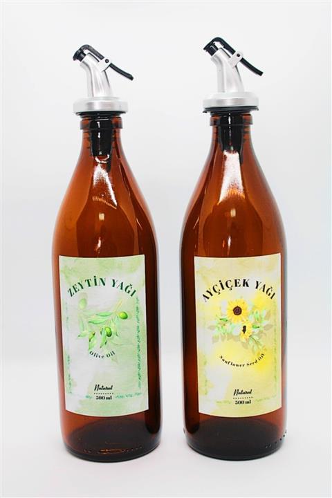 Reoona Özel Etiket Tasarımlı 2'li Zeytinyağı Sıvıyağ Şişe Seti 500 Ml