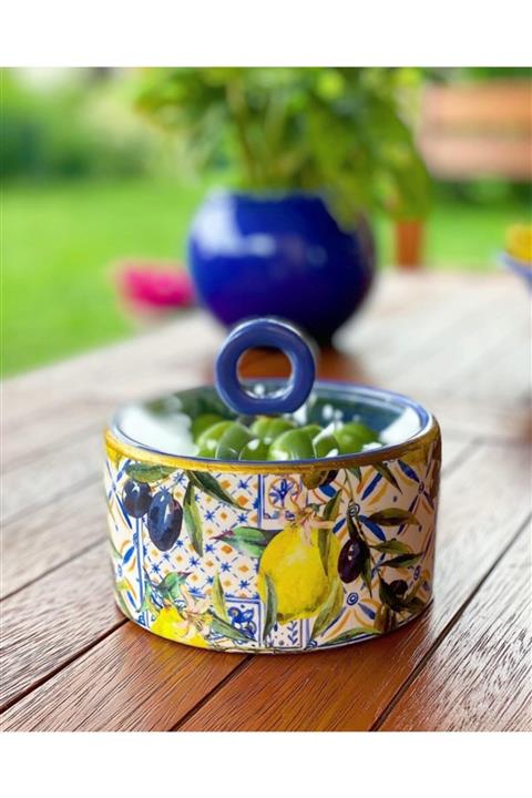 ŞEYDA&ASLI Kapaklı Seramik Şekerlik Blue Lemonade