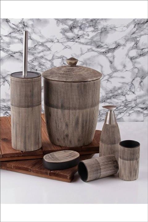 Pinkev 6 Parça Çöp Kovalı Seramik Banyo Seti