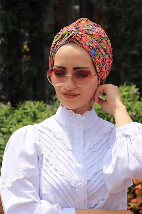 Sahra Şal Dünyası Desenli Dolama Bone Etnik Desenli (MODEL HAZIR DEĞİLDİR)