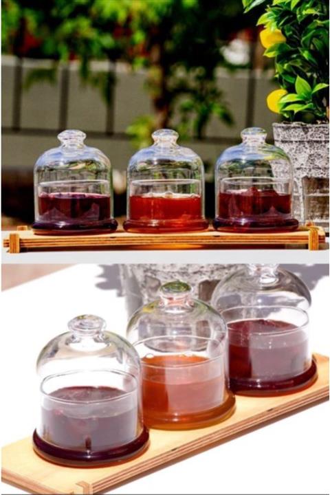 Multiamo Ahşap Stantlı Cam Şekerlik, Reçellik, Tereyağlık Sunum Tabağı