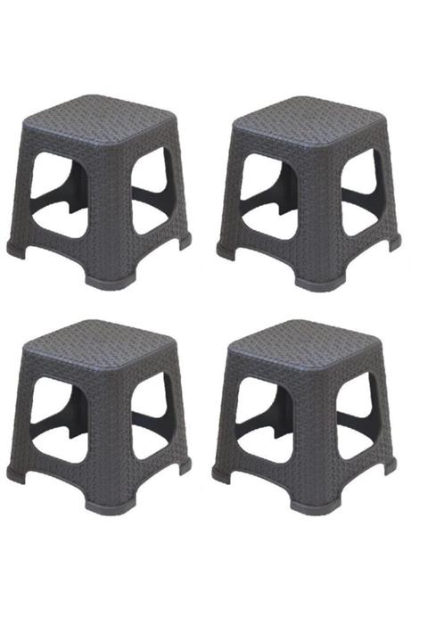 SİVAS GÖZDE MOBİLYA Plastik Rattan Hasır Desenli Küçük Tabure 4 Lü Set