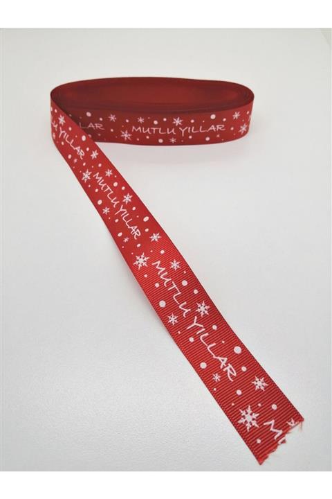 Hobigram Kırmızı Mutlu Yıllar Grogren Kurdele 2,5 Cm 2 Metre