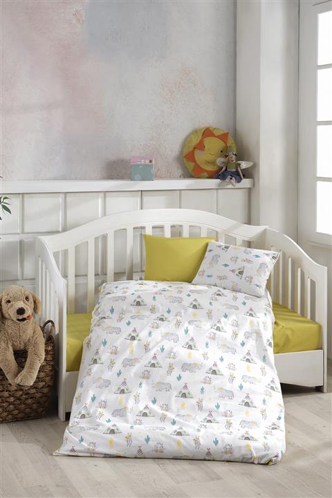 BONJARDİNHOME Bebek Sarı Dijital Baskılı Pamuklu Nevresim Takımı