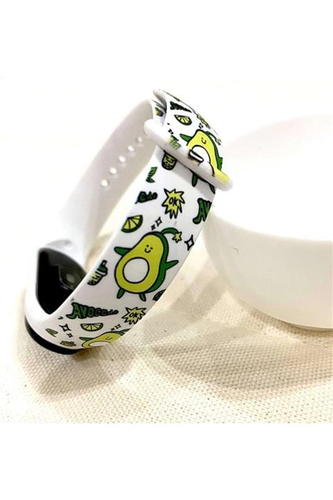 Mcb Hediyelik Eşya ve Aksesuar Xiaomi Mi Band 5 Beyaz Avokado Desenli Silikon Kayış Kordon