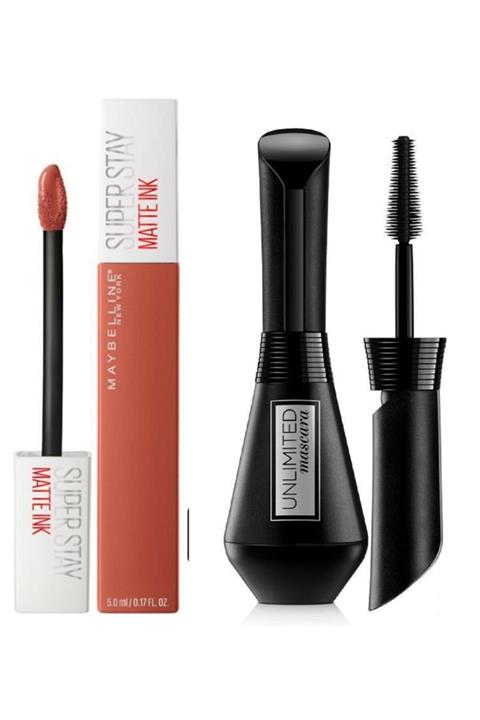 L'Oreal Paris Unlimited Siyah Maskara & Super Stay Matte Ink Unnude Likit Mat Ruj - 70 Amazonian 2 Li Set