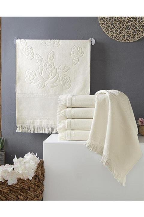ayhan home ev tekstili Etamin Kanavice Işlemelik Saçaklı 6 Adet Krem 30x50 Mutfak Havlusu