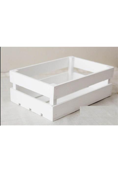 AHŞAP ATÖLYE Ahşap Kasa Raf Çiçeklik Renkli Mini Kasa Beyaz