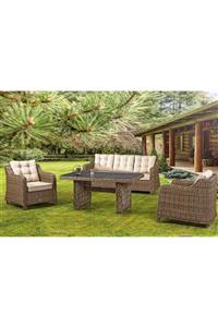 Vieno Home Garden Elite Örgü Rattan Bahçe Balkon Geniş 3+1+1 Masalı Oturma Grubu