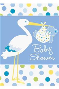 EvimShopping Parti Baby Boy Stork Temalı Mavi Renk Baby Shower Davetiye 8 Adet