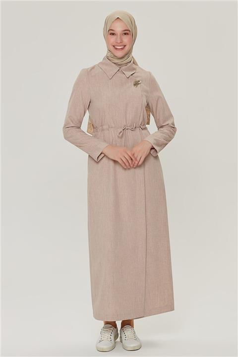 Armine Yakası Broşlu Pardesü 21y8446 Bej