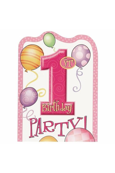 Bayekspres Parti 1 Yaş Doğum Günü Partisi Davetiyesi Pembe Renk 8 Adet