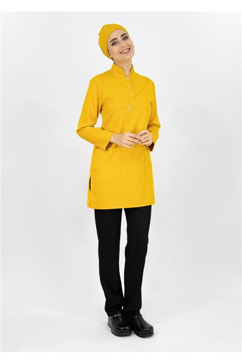 Alsancak Üniforma Hardal/siyah Kombini Likralı Tesettür Hemşire Forması