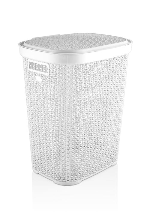 ASlife Beyaz Örgü Desen Kirli Çamaşır Sepeti 55 Litre