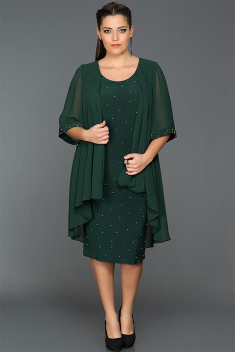 Abiyefon Kadın Zümrüt Yeşili Dekoltesiz Büyük Beden Abiye Abk024