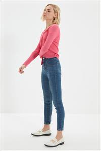 TRENDYOLMİLLA Mavi Dikiş Detaylı Yüksek Bel Skinny Jeans TWOAW22JE0425