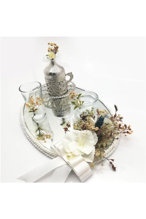 Lora Davet Damat Kahve Fincanı Tepsisi gümüş