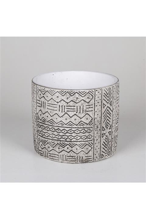 VeraMaya Etnik Desenli Büyük Eskitme Beton Saksı 17x14,5 Cm