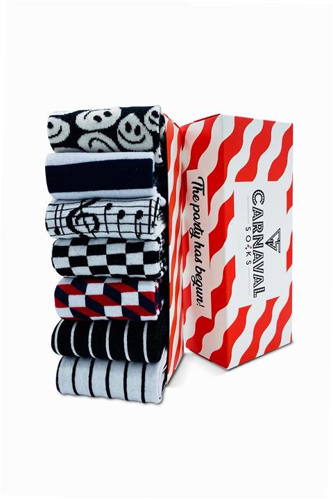 CARNAVAL SOCKS 7'li Siyah Beyaz Old School Çorap Set