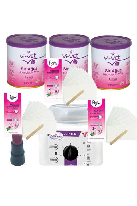 Vivet Pudralı Konserve Sir Ağda Seti 3'lü 240ml - Profesyonel Depirol Ağda Isıtıcı Makinesi 8 Parça