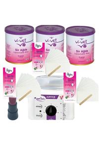 Vivet Pudralı Konserve Sir Ağda Seti 3'lü 240ml - Profesyonel Depirol Ağda Isıtıcı Makinesi 8 Parça