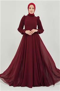 Feiza Collection Fırfır Detaylı Tesettür Abiye Elbise - Bordo