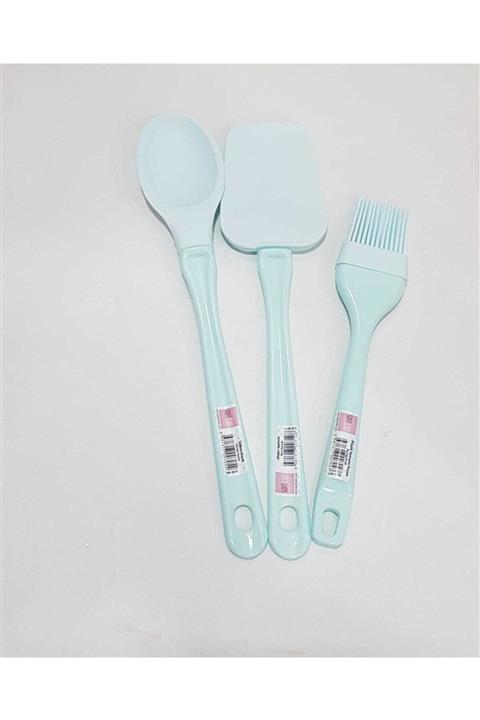 yaman kardeşler Silikon Büyük Boy 3 Lü Kaşık , Spatula Ve Yumurta Fırçası Mavi