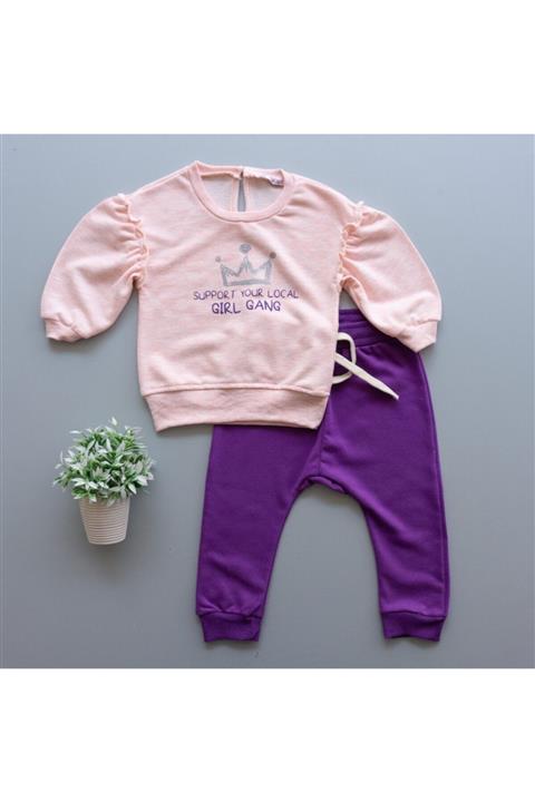 İsobel Kids Kız Çocuk Baskılı Pamuklu Ikili Sweat Takım