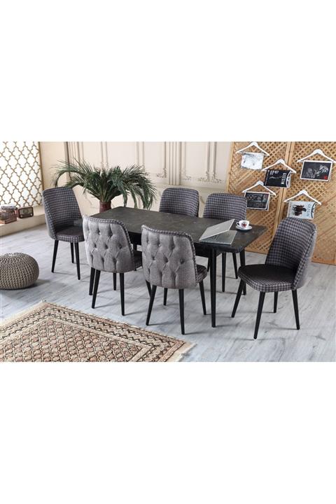 Ervo Gri Merkür Premier 6 Sandalyeli Yemek Masa Takımı