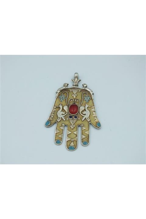 ASİA SİLVER Altın Kaplamalı Kırmızı Akik Taşlı Gümüş Kolye Ucu