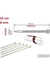 Pemsan (100 ADET) 55cm X 8mm Plastik Cırt Kelepçe ( Kablo Bağı ) Saydam-beyaz