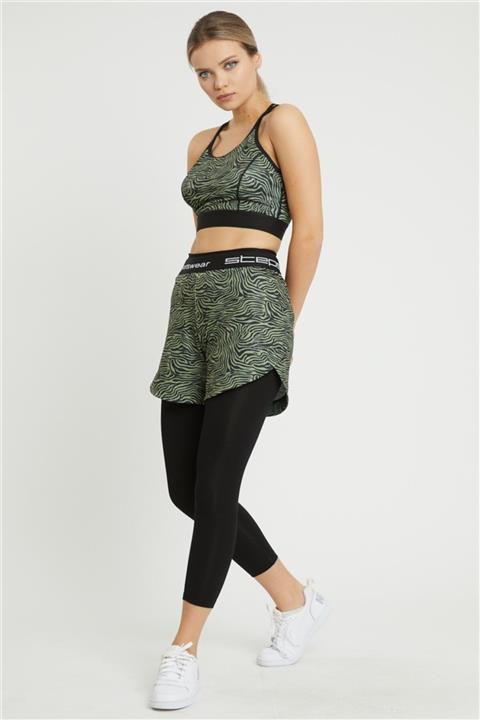 STEPS Zebra Desenli Haki Kadın Şort