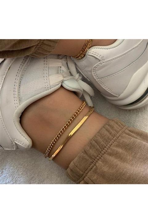 Mysoho Accessories Kadın Gold Herringbone 2 Li Halhal