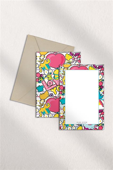 Klara Aksesuar I Love You Kartpostal & Zarf Seti