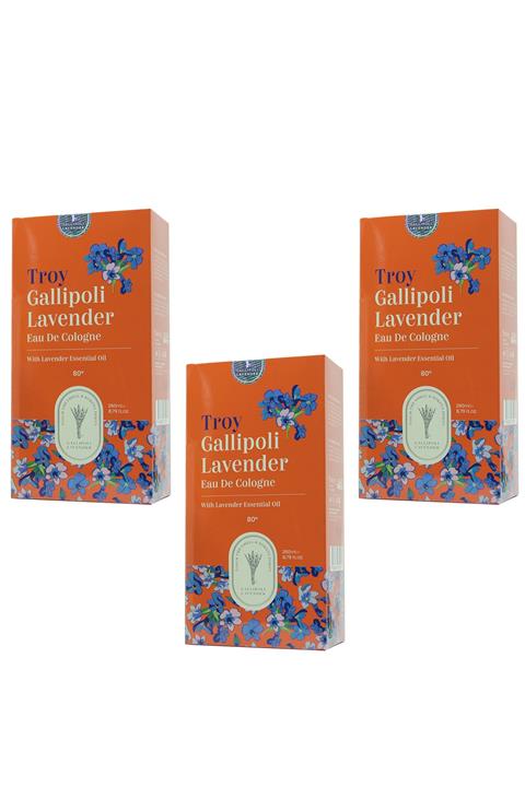 Gallipoli Lavender Lavanta Yağlı Kolonya 80 Derece Lavanta Kolonyası Cam Şişe 260 ml 3 Adet