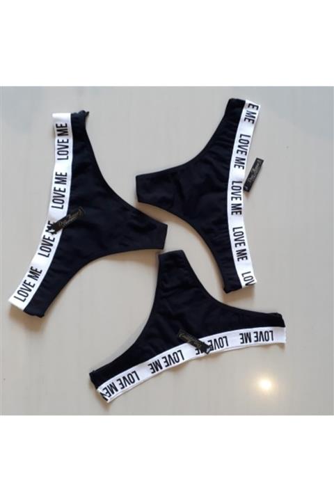 Mürdüm butik Kadın Siyah Love Me Yazılı Tanga