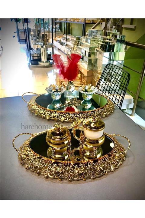 Hdy HM 2'li Gold Söz Nişan Sunum Ve Damat Fincan Tepsisi