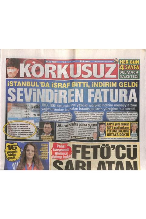 Gökçe Koleksiyon Korkusuz Gazetesi 16 Eylül 2019 - Istanbul'da Israf Bitti Indirim Geldi , Sevindiren Fatura